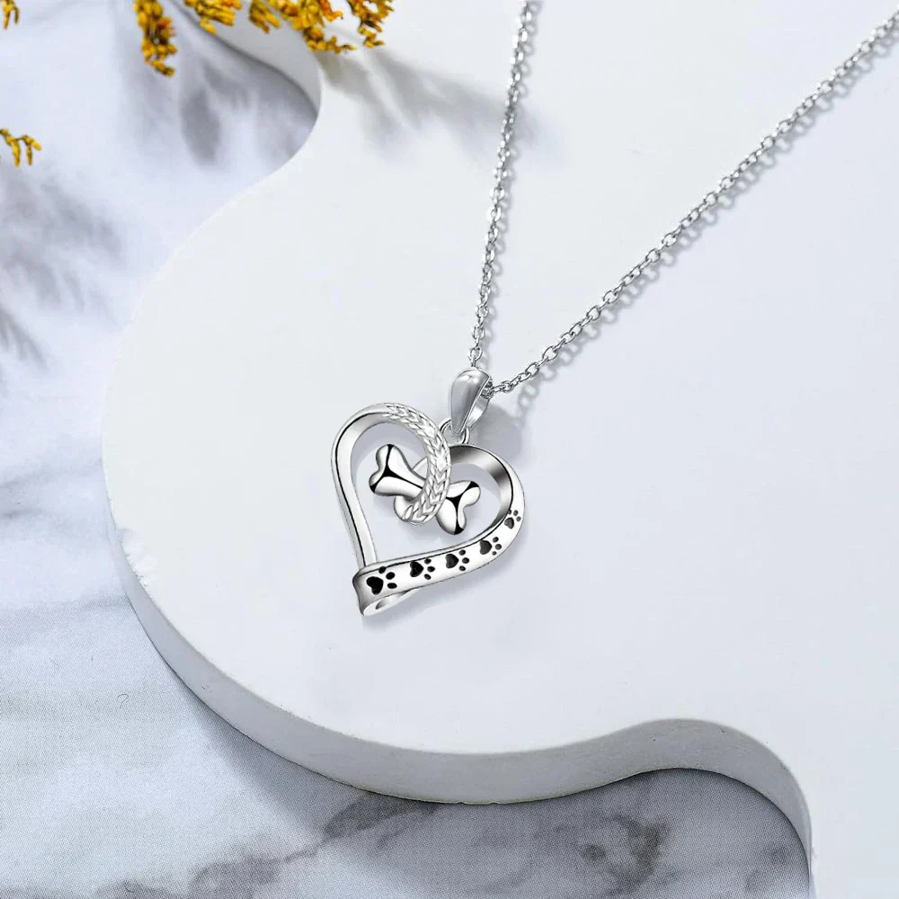 Set de Joyería de 2 Piezas con Dijes de Pata, Corazón y Hueso - Image 3