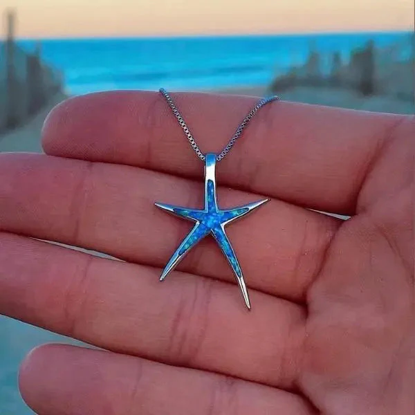 Collar de ópalo azul y estrella de mar de plata - Image 2