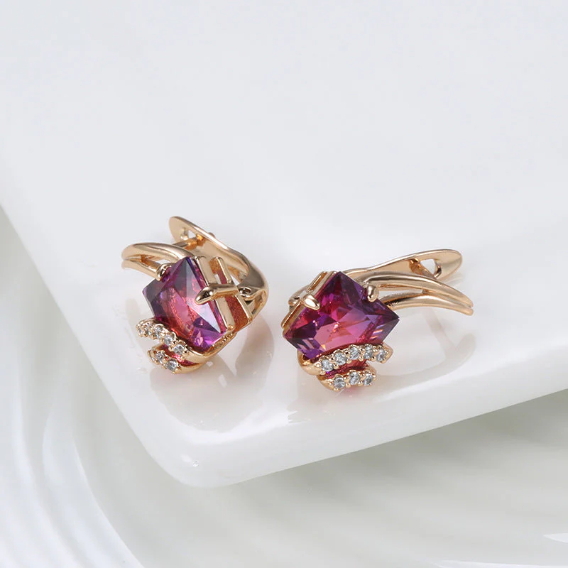 Aretes de Cristal Cuadrado Carmesí | Oro Rosa - Image 2