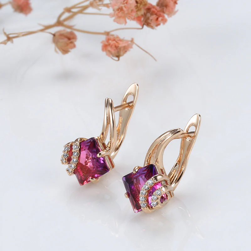 Aretes de Cristal Cuadrado Carmesí | Oro Rosa - Image 3