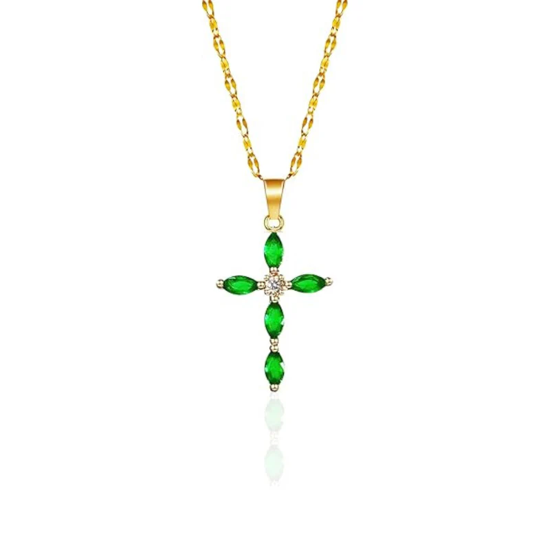 Collar Cruz de Esmeralda | Oro