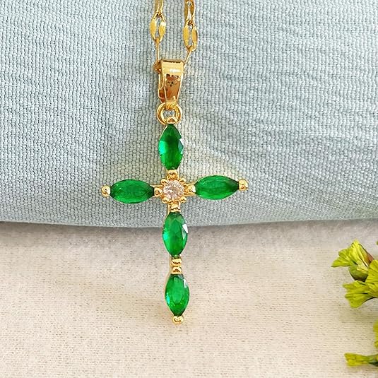 Collar Cruz de Esmeralda | Oro - Image 3