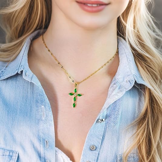 Collar Cruz de Esmeralda | Oro - Image 4