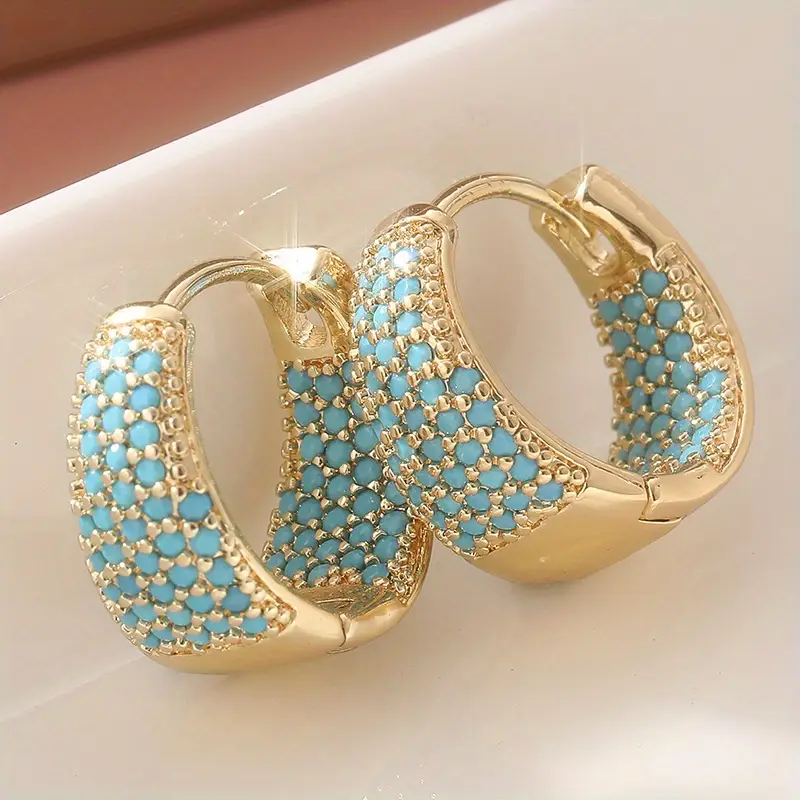 Pendientes de Aro de Cuentas Turquesas en Tono Dorado | Oro - Image 3