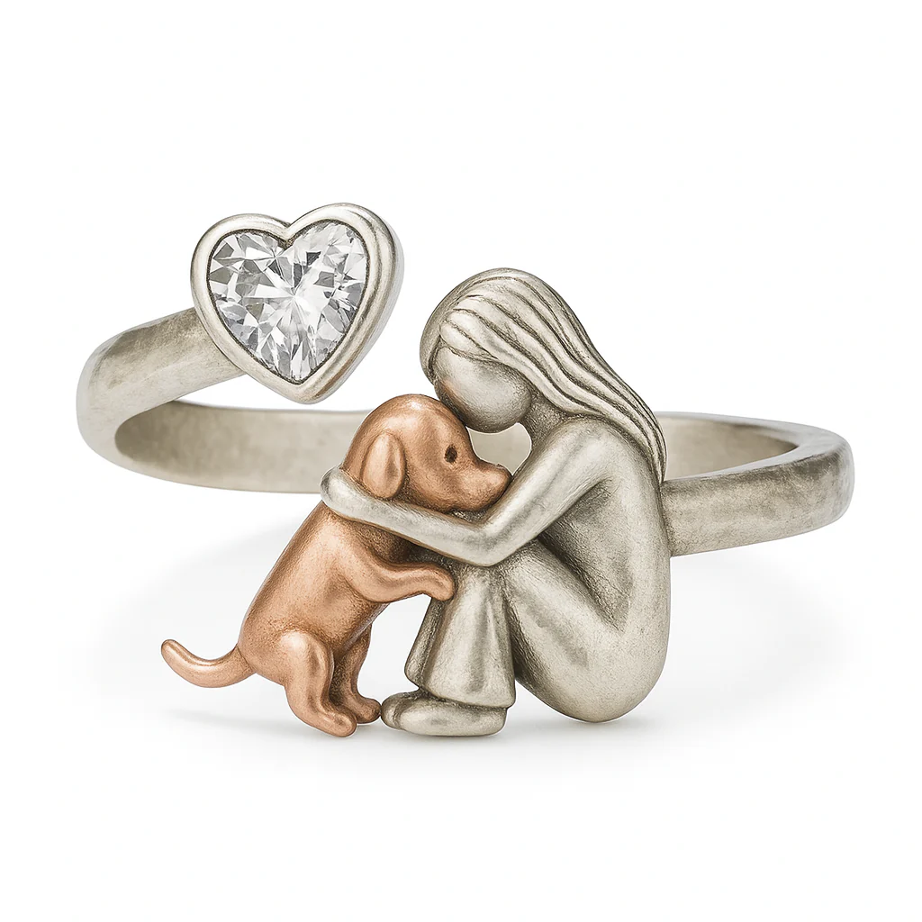 Anillo de Perro Hecho a Mano en Plata de Ley 925 con Zirconia en Forma de Corazón - Image 2