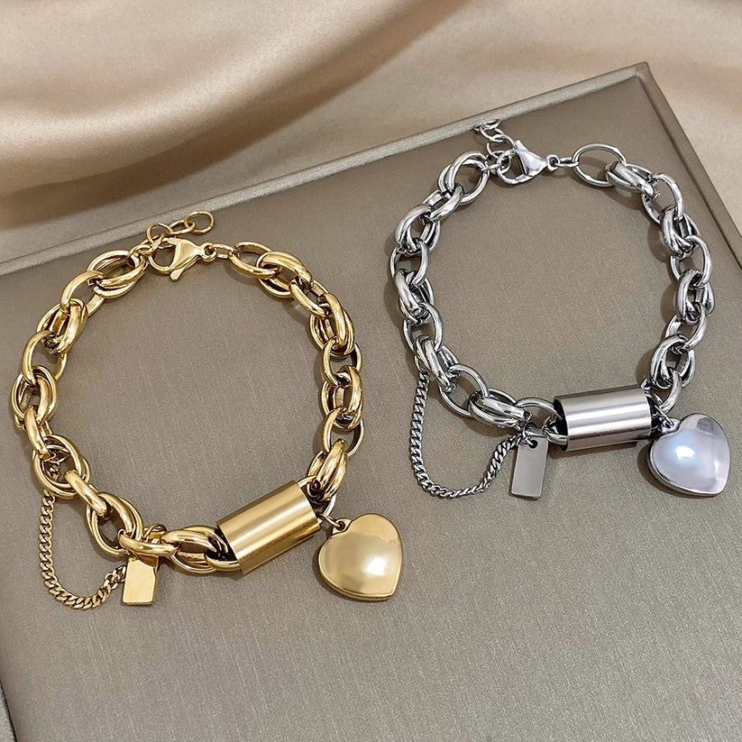 Pulsera Heartened Gruesa | Oro Blanco - Image 2