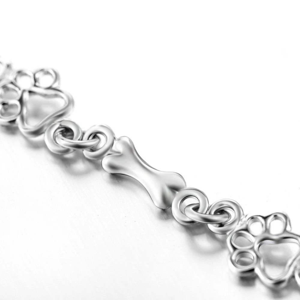 Pulsera de Brazaletes de Pata de Perro y Hueso en Plata Pura - Image 4