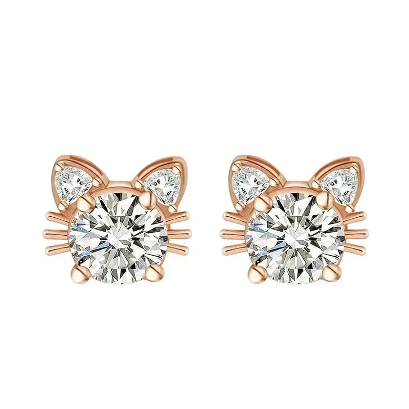 Pendientes de Gato en Plata de Ley 925 con Moissanita y Baño de Oro Rosa
