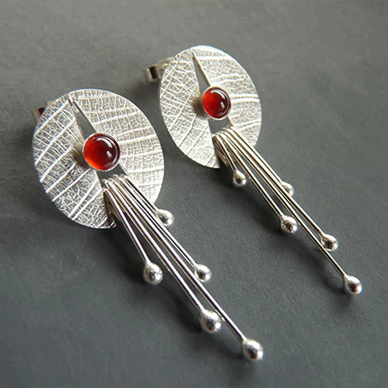 Pendientes Colgantes Huecos de Piedra Roja - Image 4