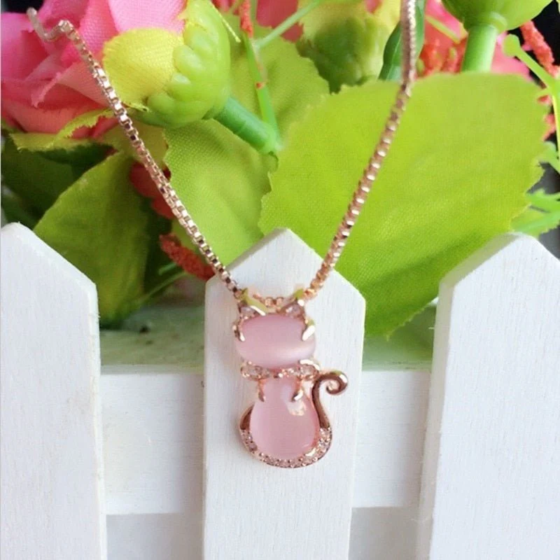 Collar de gato con piedra rosa y zirconia - Image 3