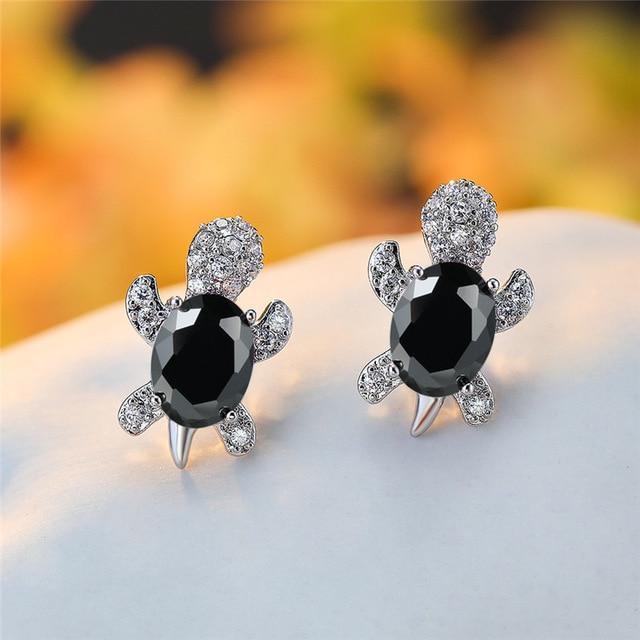 Pendientes de Tortuga Marina en Zirconio y Plata - Image 2