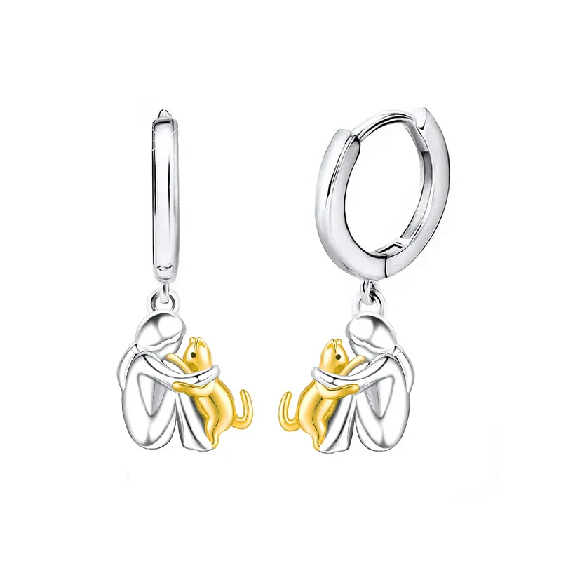 Pendientes de Abrazo de Gato en Dos Tonos Plata y Oro - Image 5