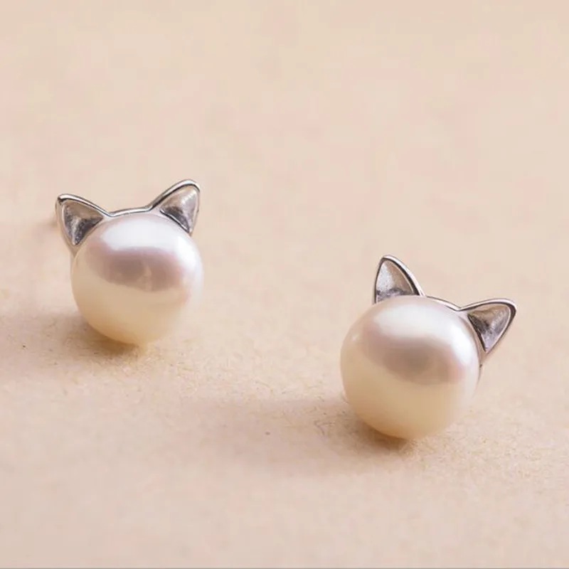 Pendientes de Gato en Plata de Ley con Perla - Image 2