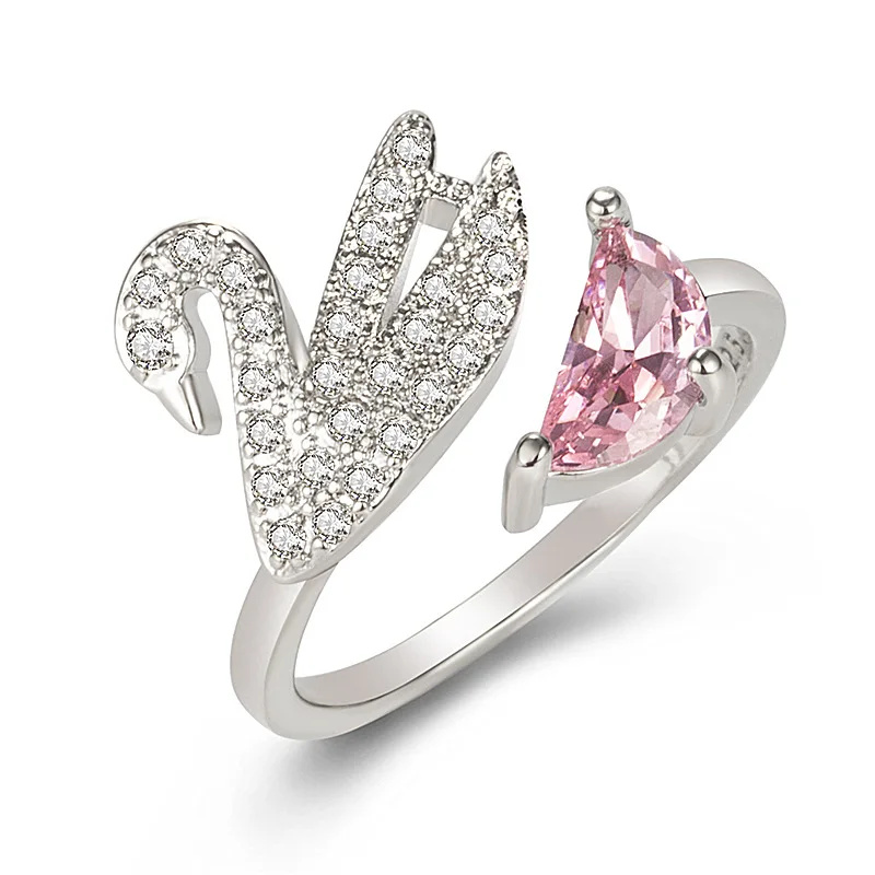 Anillo de Cisne de Cristal - Ajustable en Oro Rosa - Image 2