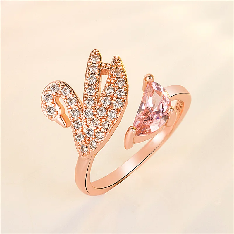 Anillo de Cisne de Cristal - Ajustable en Oro Rosa - Image 3