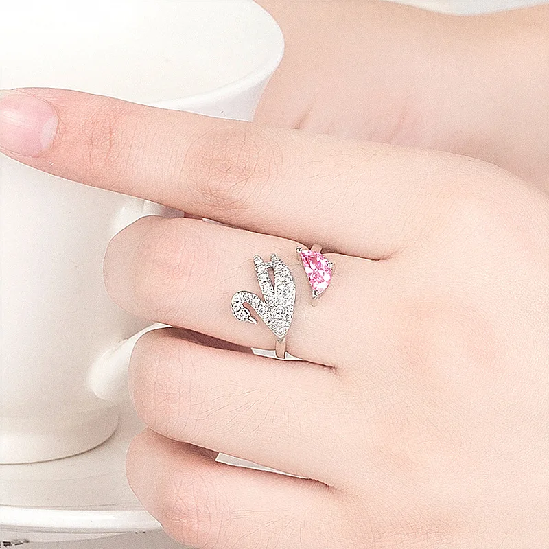 Anillo de Cisne de Cristal - Ajustable en Oro Rosa - Image 5