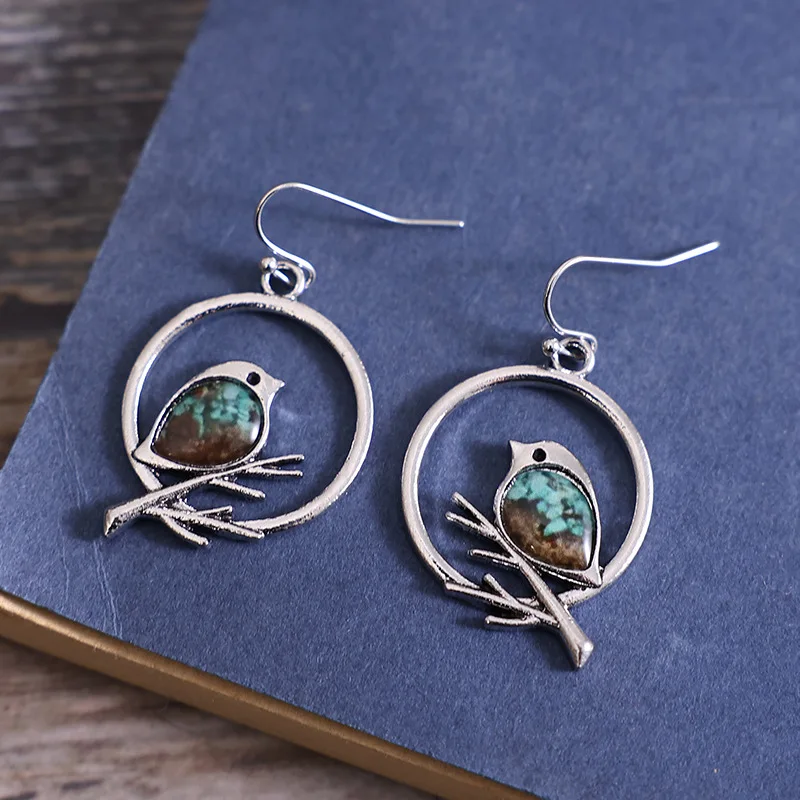 Pendientes Vintage de Pájaro en Rama - Image 2