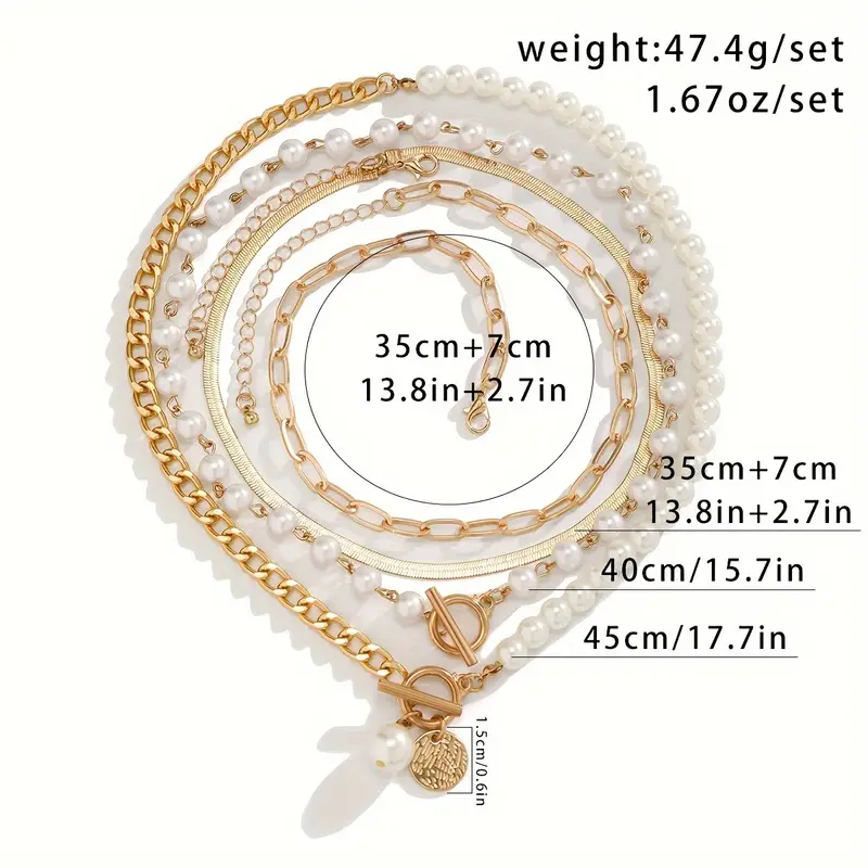 Set de Collar de Cadena de Serpiente con Perlas Vintage | Oro - Image 7