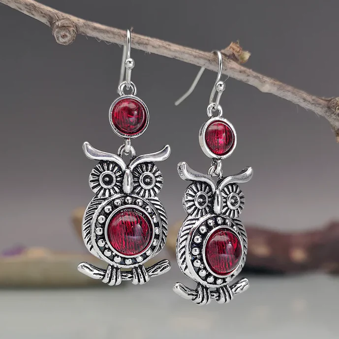 Pendientes Vintage de Búho Rojo