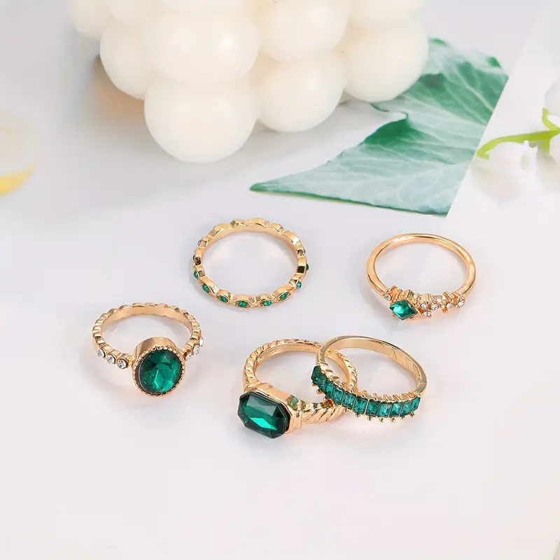 Set de Anillo de Esmeralda Exquisita Zarina | Oro - Image 2